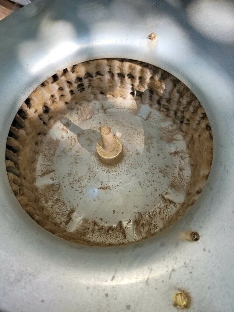 The image shows a clogged air filter that's unable to work properly because it's been too long since it was last cleaned.